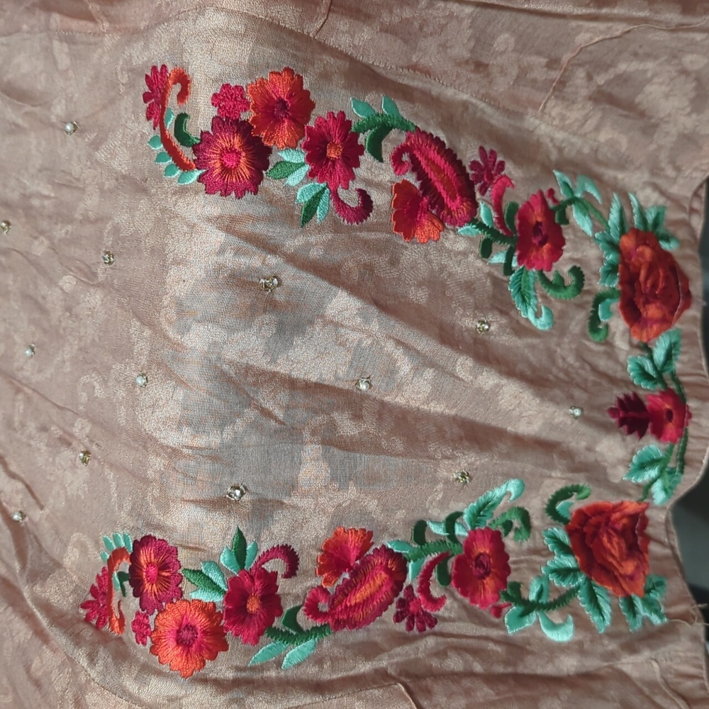 Agha Noor Embroidered Peach Tunic Dress - Picture 9 of 10